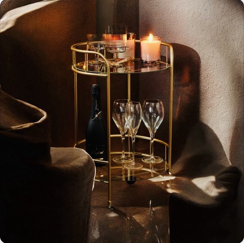 Gold metal bar cart - metal, drinks