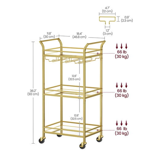 Vasagle tier gold bar - gold,